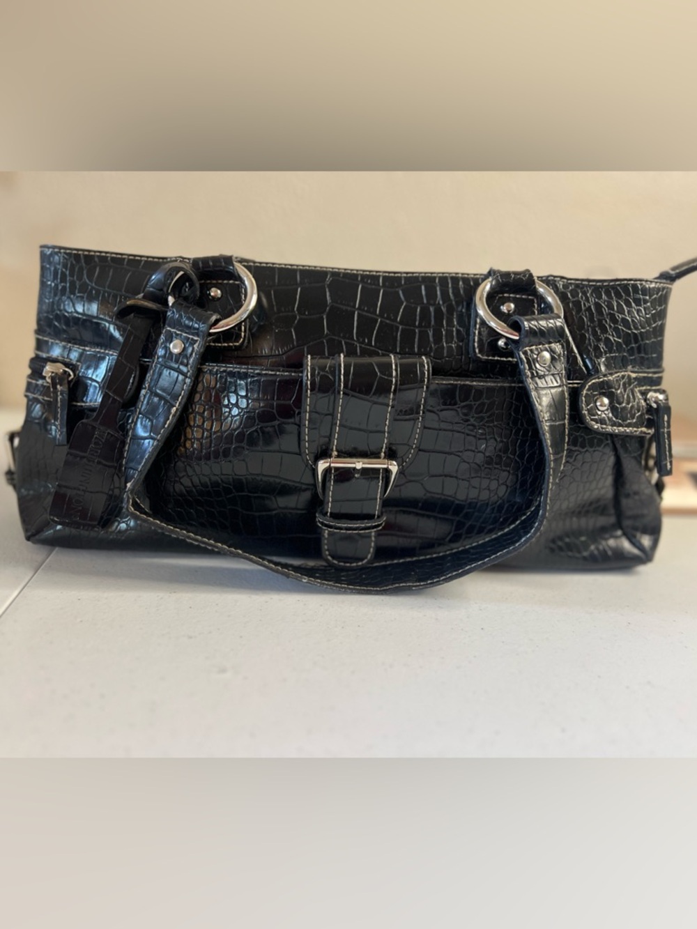 Vintage Worthington black crocodile-embossed Rectangle purse tote bag Y2K - Picture 2 of 12